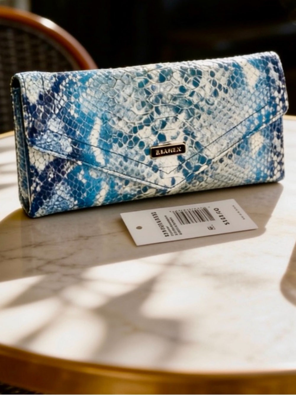 Brahmin Croc-Embossed Envelope/ Clutch/wallet
Denim/sky blue/embossed leather